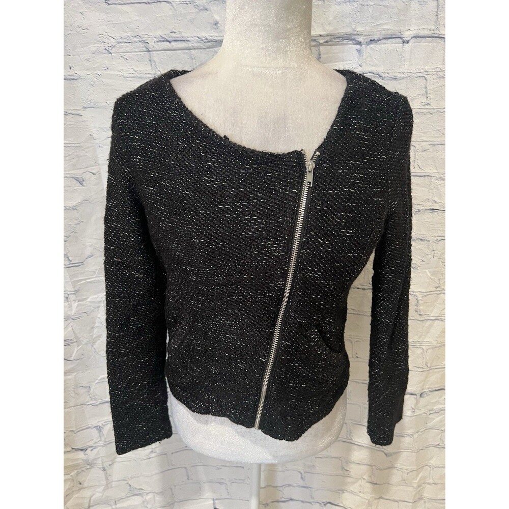 Divided by H&M Jacket Black/Silver Metallic Off Center Zip Pockets Size Medium